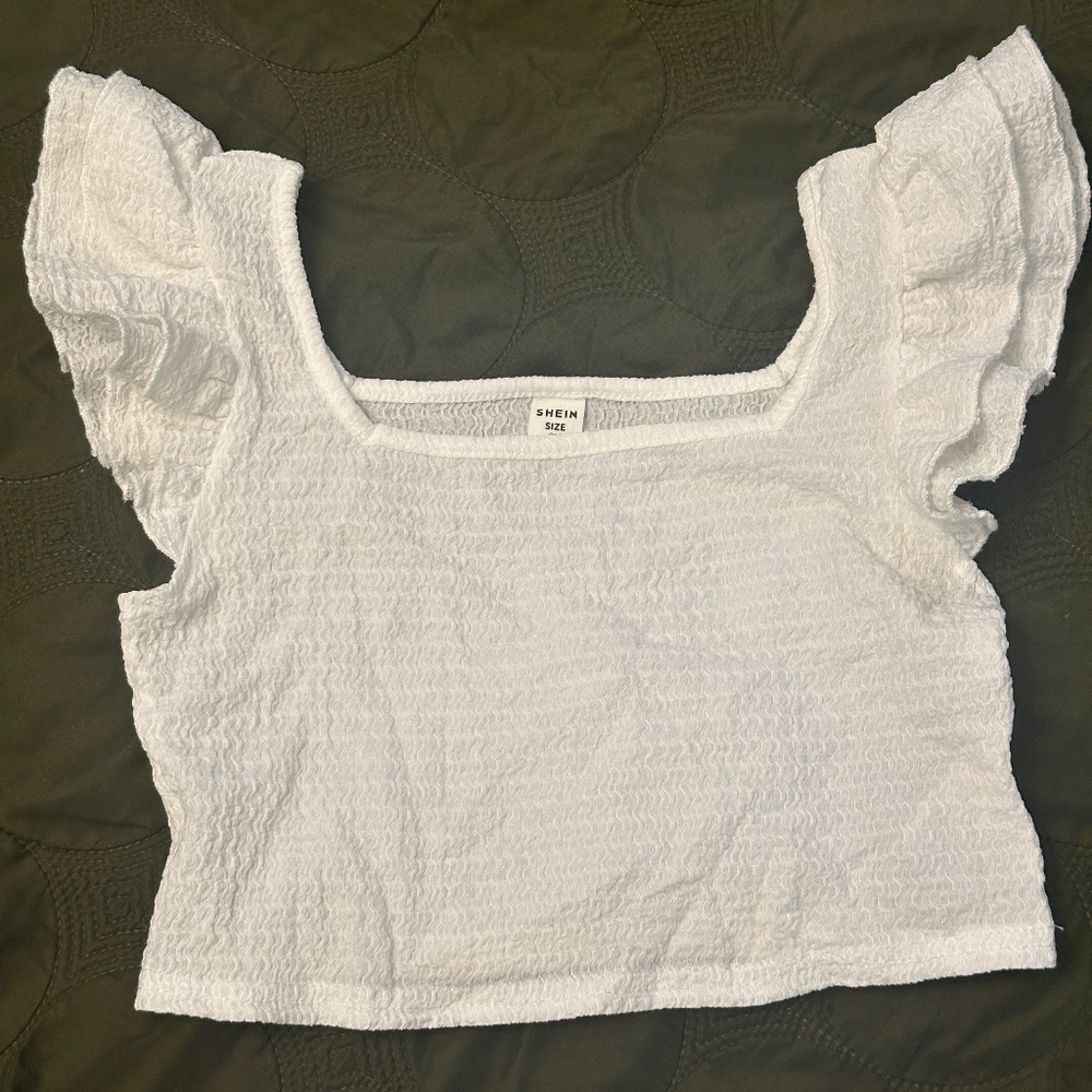Girls white ruffled sleeve crop top